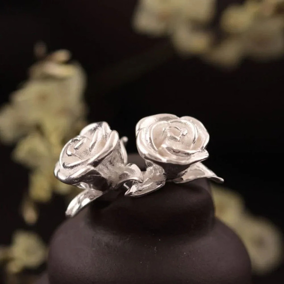 Colorful Rose Flower Beautiful Stud Earrings for Women, EVGG1047 - Picture 1 of 3